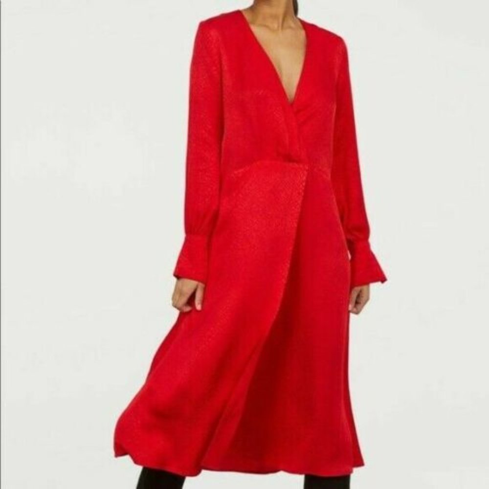 H&M Jacquard Weave Dress Womens V Neck Wrap Over